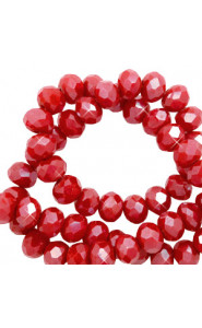Faceted glass beads 3x2mm disc Red samba-pearl shine coating